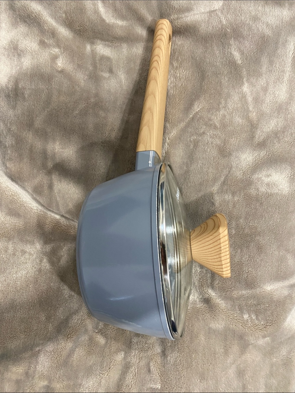 Gray Nonstick Frying Pan with Wood-Tone Handle